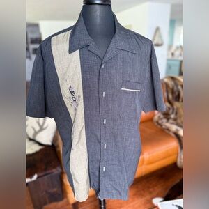 🌺 Steady Clothing Men's Charcoal and Beige Casual Tiki Hawaii Button Down Shirt